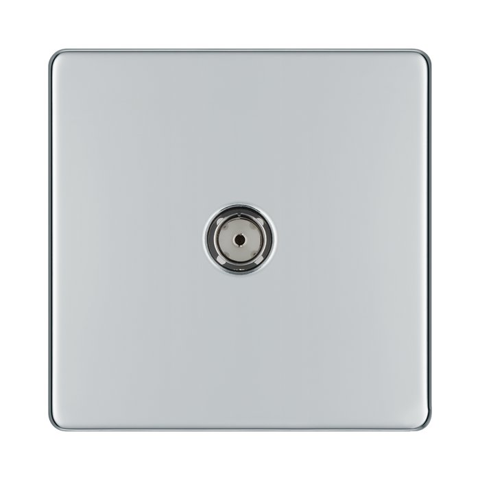 Front view of BG Nexus Screwless Polished Chrome Co-axial Socket