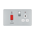Front view of BG Nexus Screwless Polished Chrome Cooker Switch with 13A Socket