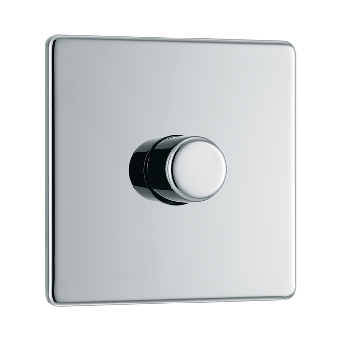 Front view of BG Nexus Screwless Polished Chrome 1G Dimmer Switch
