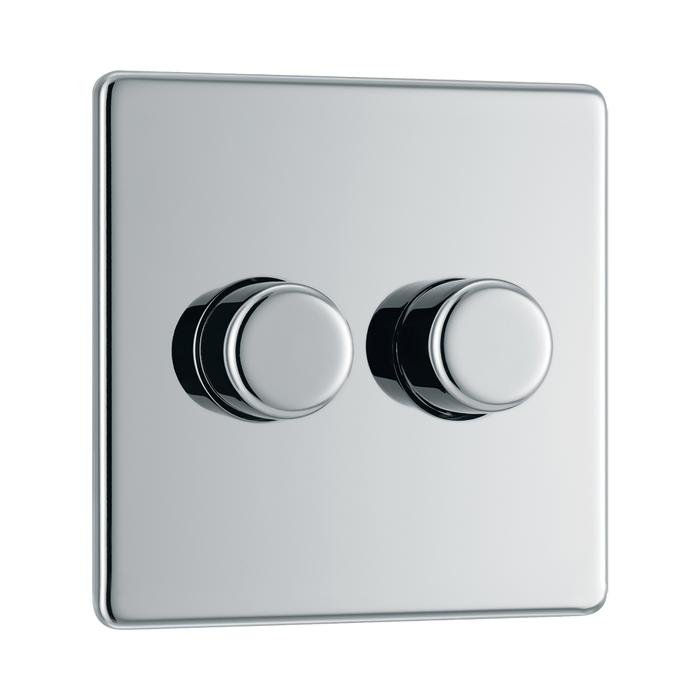 Front view of BG Nexus Screwless Polished Chrome 2G Dimmer Switch