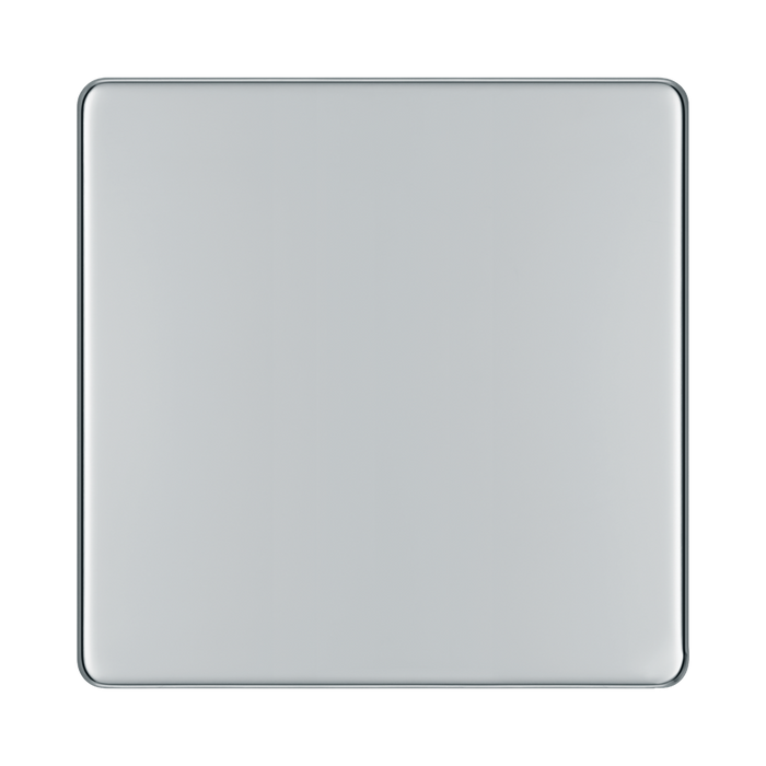 Front view of BG Nexus Screwless Polished Chrome Single Blank Plate