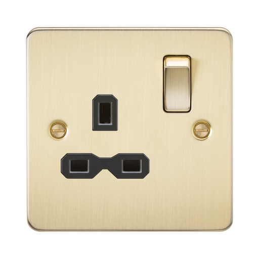 Knightsbridge Flat Plate Brushed Brass 13A Single Socket FPR7000BB - product view