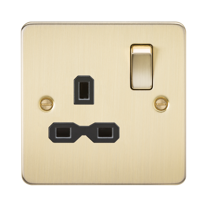 Knightsbridge Flat Plate Brushed Brass 13A Single Socket FPR7000BB - product view