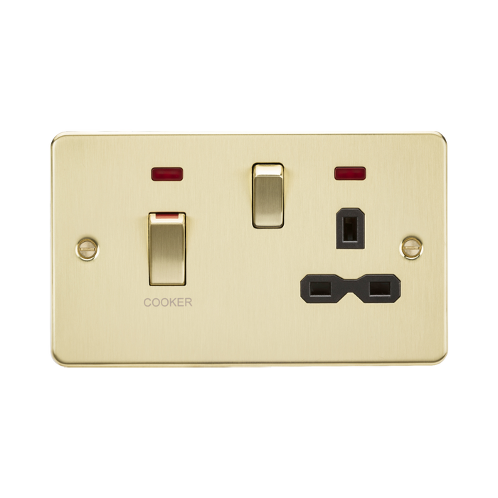 Knightsbridge Flat Plate Brushed Brass 45A DP Switch and 13A Socket with Neons FPR83MNBB - product view