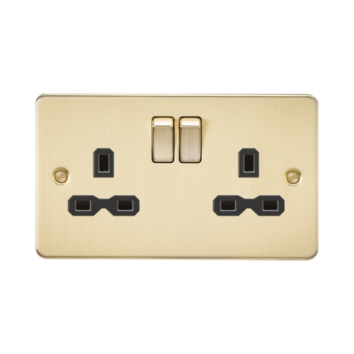 Knightsbridge Flat Plate Brushed Brass 13A Double Socket FPR9000BB - product view