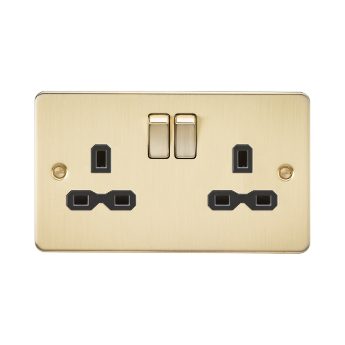 Knightsbridge Flat Plate Brushed Brass 13A Double Socket FPR9000BB - product view