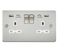 Knightsbridge 2G 13A Switched Socket With Dual USB Charger, Brushed Chrome FPR9224BCW