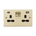 Knightsbridge Flat Plate Brushed Brass 13A Double Socket with Dual USB A+C FPR9940BB - product view