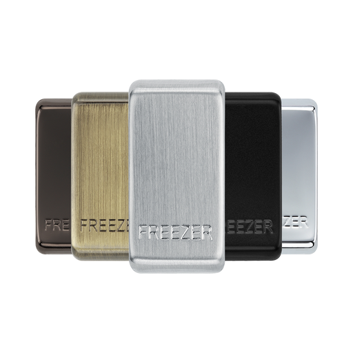 BG Grid Brushed Steel freezer engraved rocker cap colour range with Brushed Steel at the front