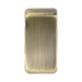 Rectangular brass object on a white background