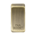 Rectangular brass fan boost button on a white background