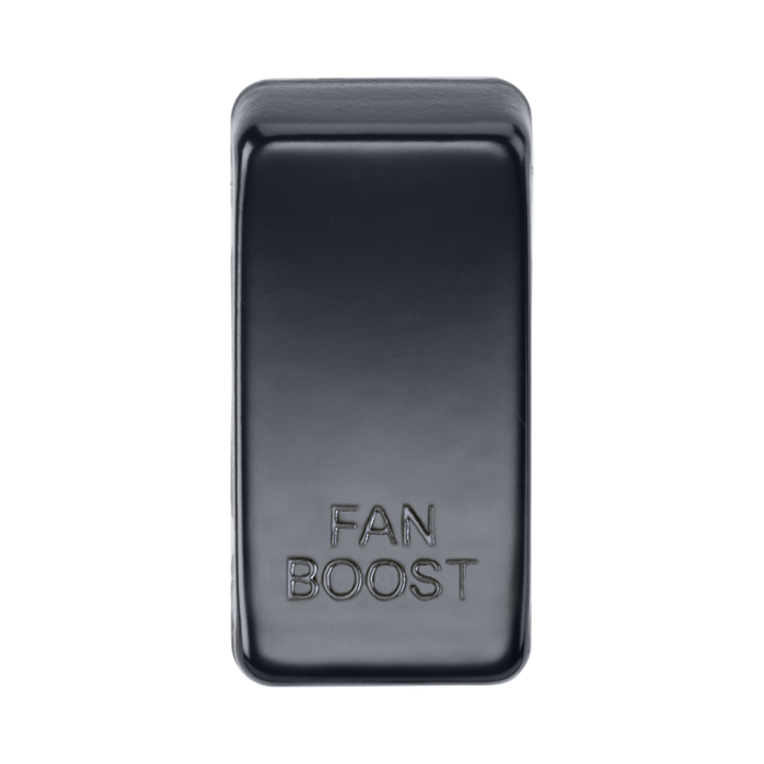 Rectangular black fan boost button on a white background