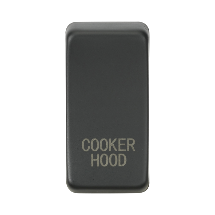 Anthracite rectangular object with 'Cooker Hood' engraving on a white background