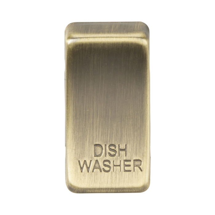 Rectangular brass plate with 'Dishwasher' engraving on a white background