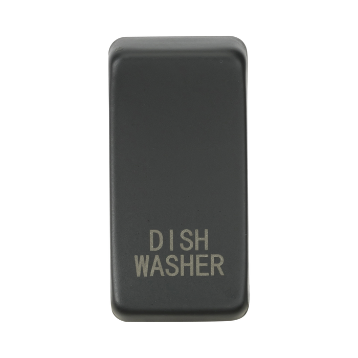 Rectangular anthracite plate with 'Dishwasher' engraving on a white background