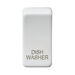 Rectangular white plate with 'Dishwasher' engraving on a white background