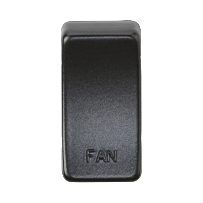 Black rectangular switch with 'FAN' engraving on a white background