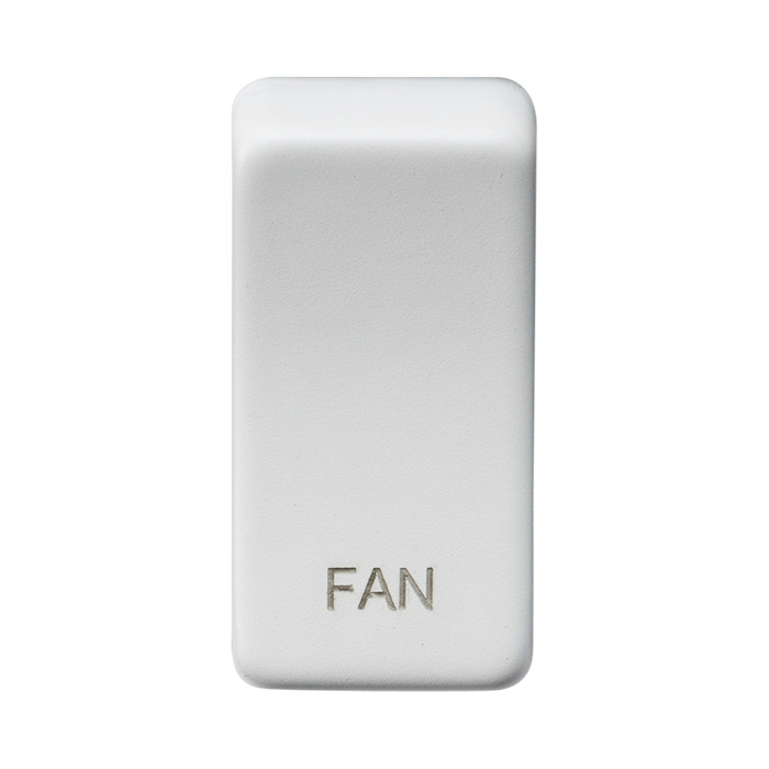 White rectangular switch with 'FAN' engraving on a white background