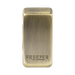 Brass-colored freezer indicator on a white background