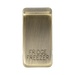 Rectangular brass sign with 'FRIDGE FREEZER' text on a white background