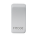 White rectangular object with 'FRIDGE' engraving on a white background