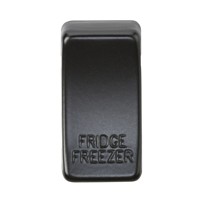 Rectangular black sign with 'FRIDGE FREEZER' text on a white background