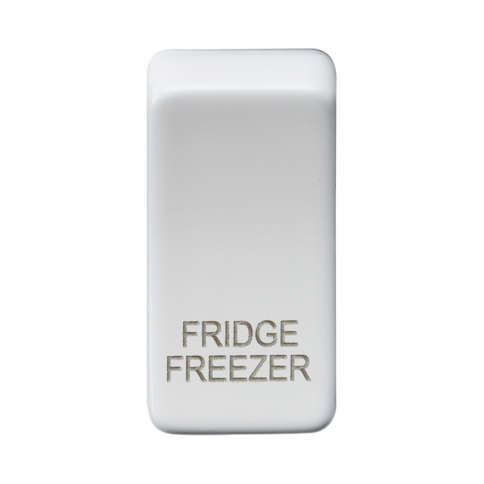 Rectangular white sign with 'FRIDGE FREEZER' text on a white background