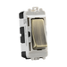 Light switch with metallic rocker on a white background