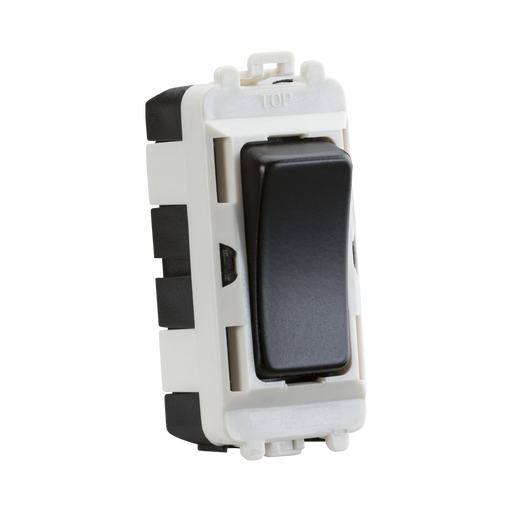 Light switch with black rocker on a white background