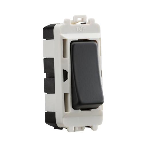 Toggle switch with anthracite rocker and white frame on a white background