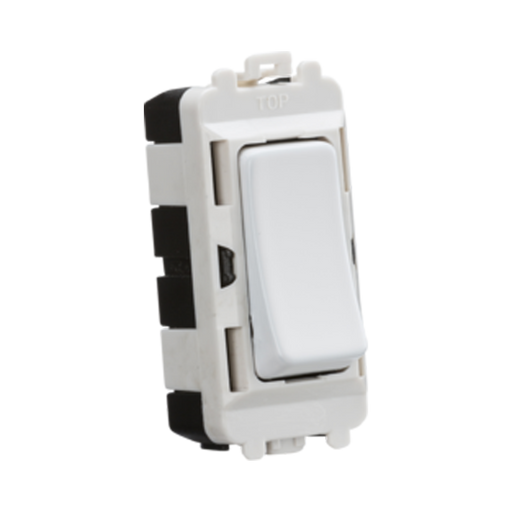 Toggle switch with white bronze rocker and white frame on a white background