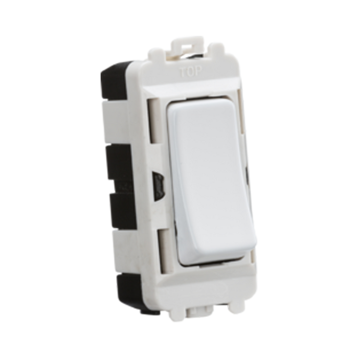 Toggle switch with white bronze rocker and white frame on a white background