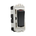 Electrical switch with anthracite rocker and white housing on a white background