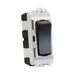 Electrical switch with black rocker and white housing on a white background