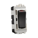 Electrical switch with black rocker and white housing on a white background