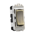 Light switch with metallic rocker on a white background