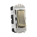 Light switch with metallic rocker on a white background