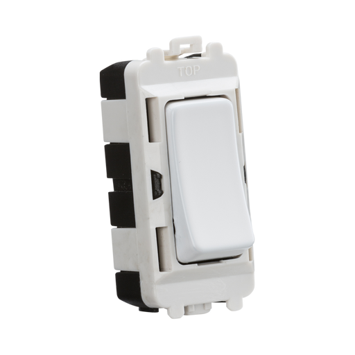 Light switch with white rocker on a white background
