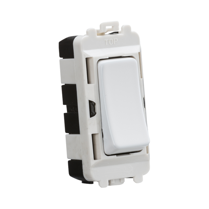Light switch with white rocker on a white background