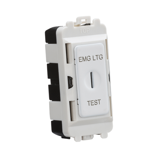 Emergency light switch with 'EMG LTG' and 'TEST' labels on a white background