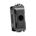 Black plastic component with a central hole on a white background
