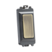 Brass switch with a gold faceplate on a white background