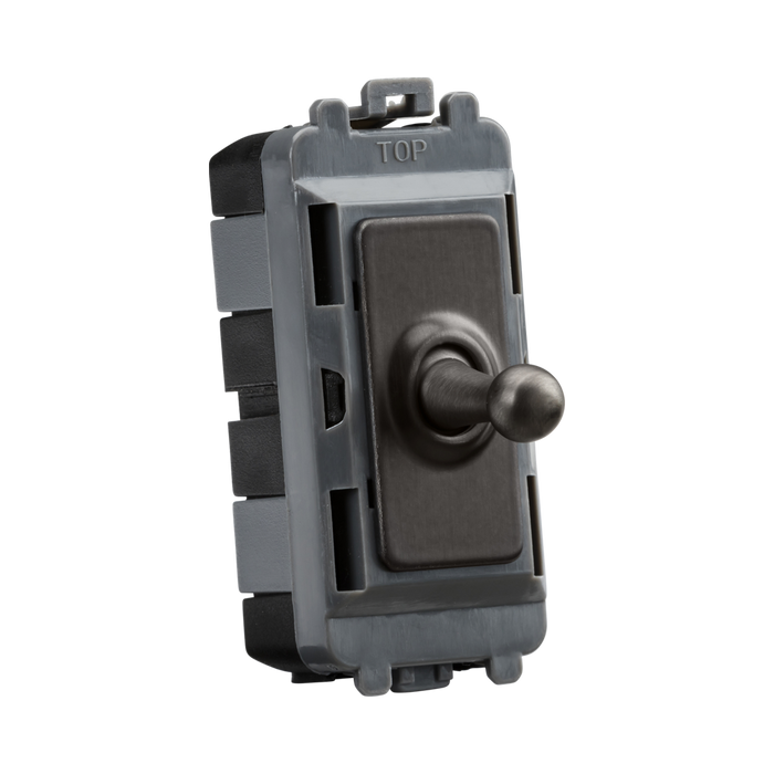 Toggle switch with gray casing on a white background