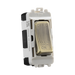 Toggle switch with brass rocker on a white background