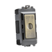 Electrical switch with brass and gray design on a white background