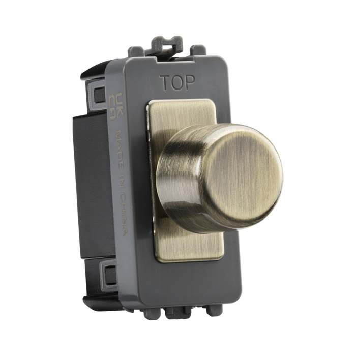 Metallic knob with gray housing on a white background