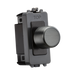 Black dimmer switch with a knob on a white background