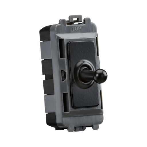 Toggle switch with black knob on a white background