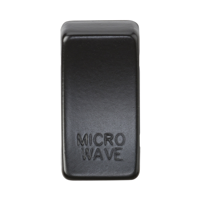 Rectangular black object with 'MICROWAVE' engraving on a white background