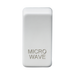 Rectangular white object with 'MICROWAVE' engraving on a white background
